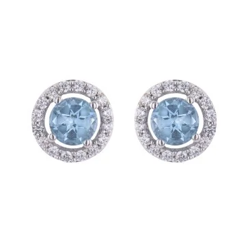 9ct White Gold Brilliant Cut Topaz 1.20ct Cubic Zirconia Halo Stud Earrings