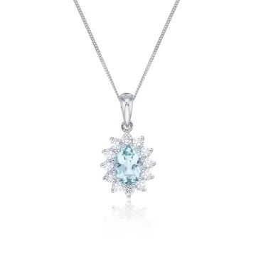 9ct white gold 0.75ct Aquamarine & 0.35ct Diamond Halo Pendant