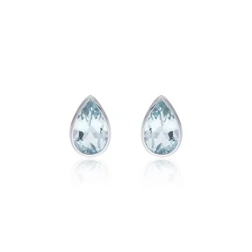 9ct White Gold Pear Cut Aquamarine Rub Over Stud Earrings