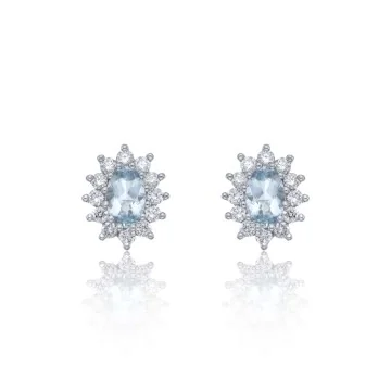 9ct white gold diamond 0.43ct and aquamarine 6x4mm halo earrings 