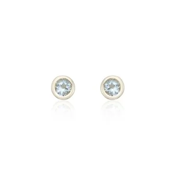 9ct Yellow Gold Aquamarine Rub Over Earrings
