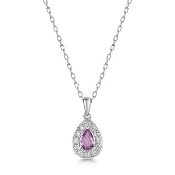 18ct White Gold Pear Cut 0.45ct Pink Sapphire with Diamond Halo Pendant