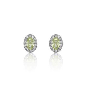 9ct White Gold Oval Cut Peridot 0.80ct Diamond Halo Stud Earrings