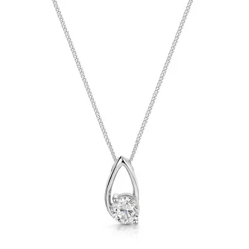 9ct White Gold Cubic Zirconia Open Pear Shape Drop Pendant