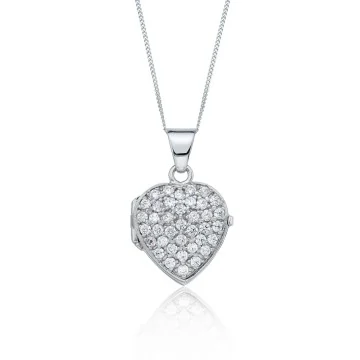 9ct White Gold Cubic Zirconia Set Heart Locket