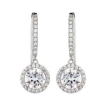 9ct White Gold Cubic Zirconia Halo Drop Earrings