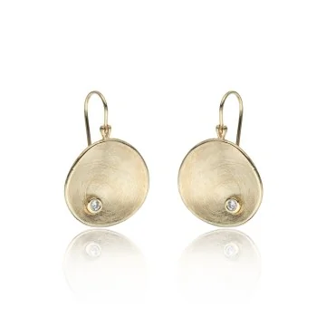 9ct Yellow Gold Cubic Zirconia Brushed Disc Drop Earrings 1