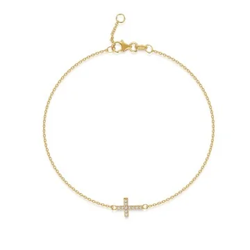 9ct Yellow Gold Cubic Zirconia Cross Bracelet