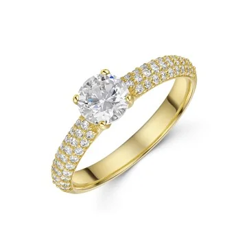 9ct Yellow Gold Round Brilliant Cubic Zirconia Shoulders Ring