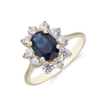9ct Yellow Gold Oval Cut Coloured Cubic Zirconia Flower Cluster Ring