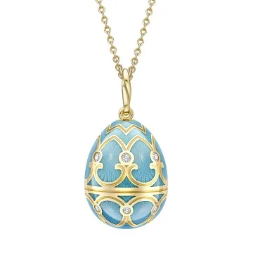 Faberg&eacute; Heritage Yellow Gold Turquoise Guilloch&eacute; Enamel Egg Pendant 173FP1349