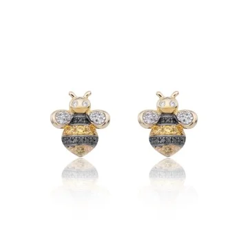 9ct Yellow Gold Brilliant Cut Citrine and Diamond 0.25ct Bee Stud Earrings