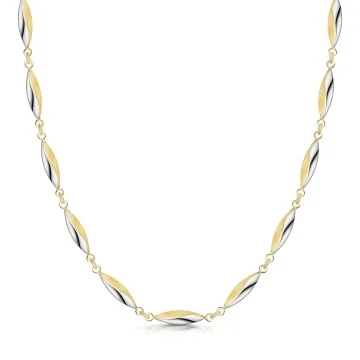 9ct Yellow & White Gold Two Tone Twisted Bead Necklet