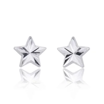 9ct White Gold Star Stud Earrings