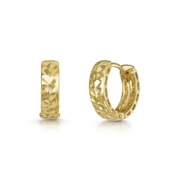 9ct Yellow Gold 12.5mm Diamond Cut Lever Back Hoop Earrings