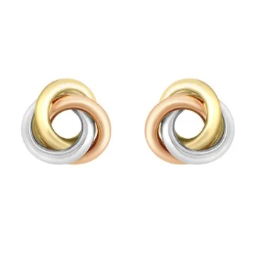 9ct Three Colour Gold Knot Stud Earrings