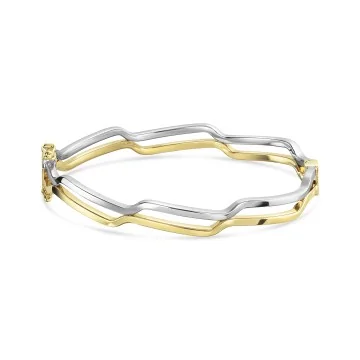 9ct Yellow & White Gold Two-Tone Open Wave Bangle