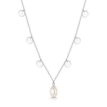 Silver 7-7.5mm Pearl Necklet with Disc Design