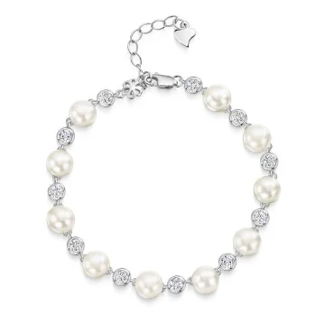 Silver 6.5-7mm Freshwater Pearl & Cubic Zirconia Bracelet