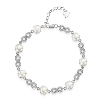 Silver 6.5-7mm Pearl & Cubic Zirconia Infinity Link Bracelet