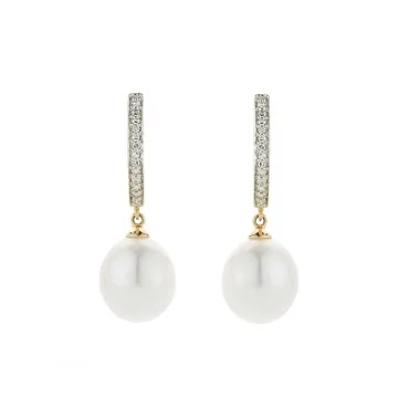 9ct Yellow Gold Pearl And Diamond 0.08ct Drop Earrings