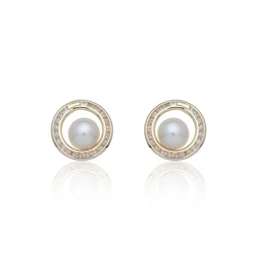 9ct Yellow Gold Pearl And Cubic Zirconia Stud Earrings