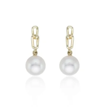 9ct Yellow Gold Freshwater Bouton Link Drop Earrings