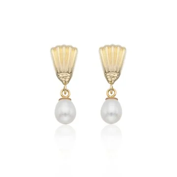 9ct Yellow Gold Freshwater Pearl Shell Drop Earrings