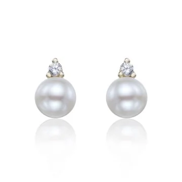 9ct Yellow Gold Cubic Zirconia and Pearl Earrings