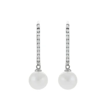 9ct White Gold Pearl and Cubic Zirconia Drop Earrings