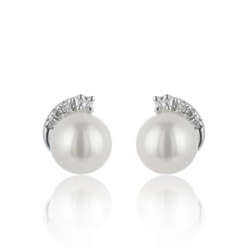 9ct White Gold Pearl and Diamond 0.08ct Stud Earrings