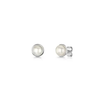 Silver Bezel Set 5.5-6mm Pearl Button Stud Earrings