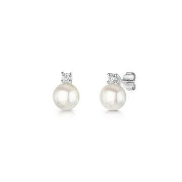 Silver Freshwater Pearl & Cubic Zirconia Stud Earrings