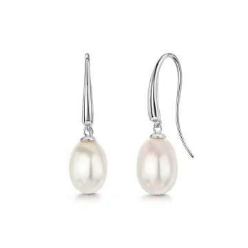 Silver 9-10mm Pearl Drop Hook Earrings