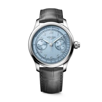 Longines Master Collection 41mm Ice Blue Chrono Monopusher Watch L2.960.4.93.2
