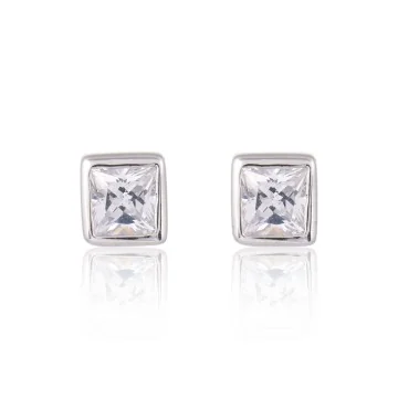 Silver Princess Cut Cubic Zirconia Stud Earrings