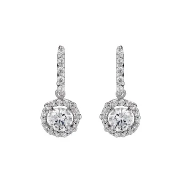Silver Brilliant Cut Cubic Zirconia Halo Drop Earrings