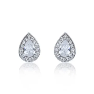 Silver Pear Cut Cubic Zirconia Halo Earrings