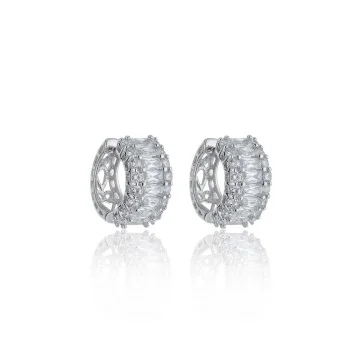 Silver Cubic Zirconia Baguette Cut Hoop Earrings