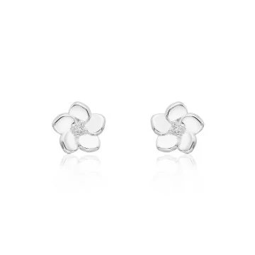 Silver Cubic Zirconia Flower Stud Earrings