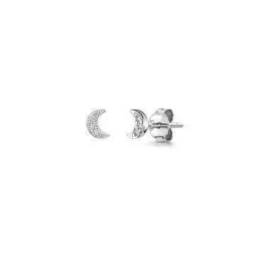 Silver Cubic Zirconia Moon Stud Earrings