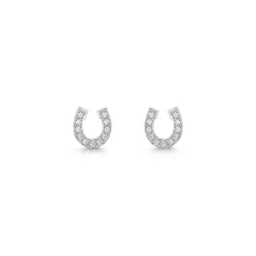Silver Cubic Zirconia Horseshoe Stud Earrings
