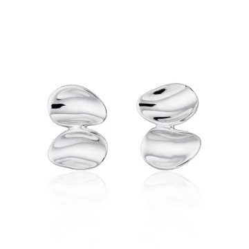 Silver Concave Pebble Stud Earrings