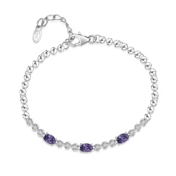 Silver Cubic Zirconia Staggered 3 Stone Bracelet