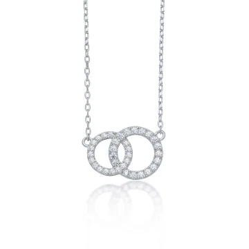 Silver Cubic Zirconia Double Circle Necklace