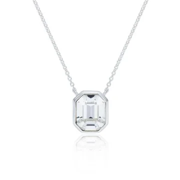 Silver White Cubic Zirconia Octagon Necklace