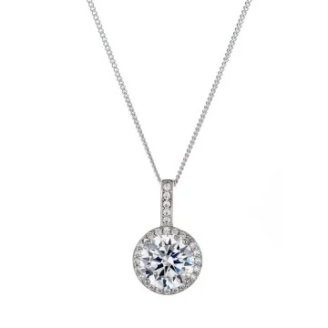 Silver Brilliant Cut Cubic Zirconia Halo Pendant