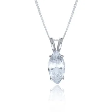 Silver Marquise Cut Cubic Zirconia Solitaire Pendant