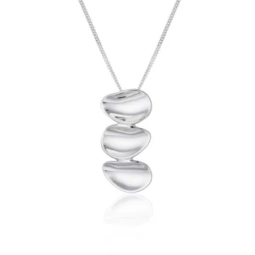 Silver Concave Pebble Drop Pendant