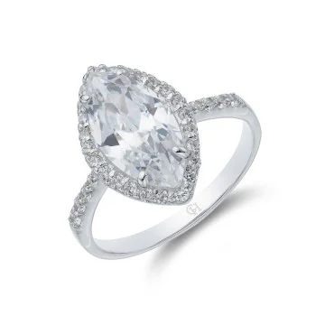 Silver Cubic Marquise Cut Zirconia Halo Ring 